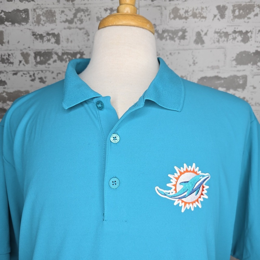 Miami Dolphins NFL Embroidered Logo Aqua Mens Short Sleeve Polo Shirt Size 2XL